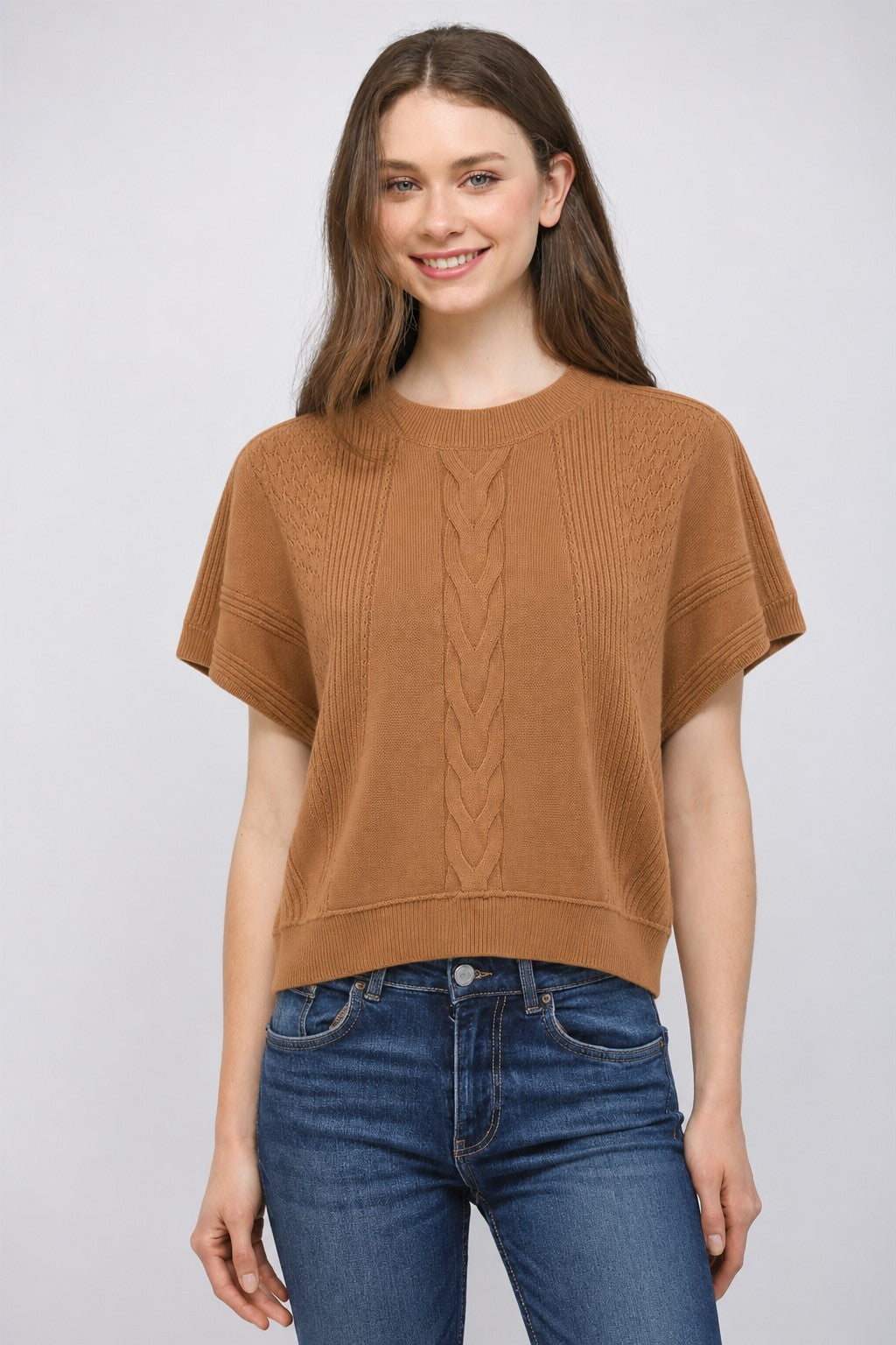 Mixed Knit Short Slv Sweater
