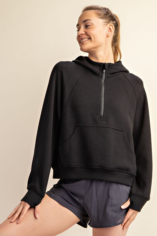 MODAL POLY SPAN QUARTER ZIP HODDIE JACKET