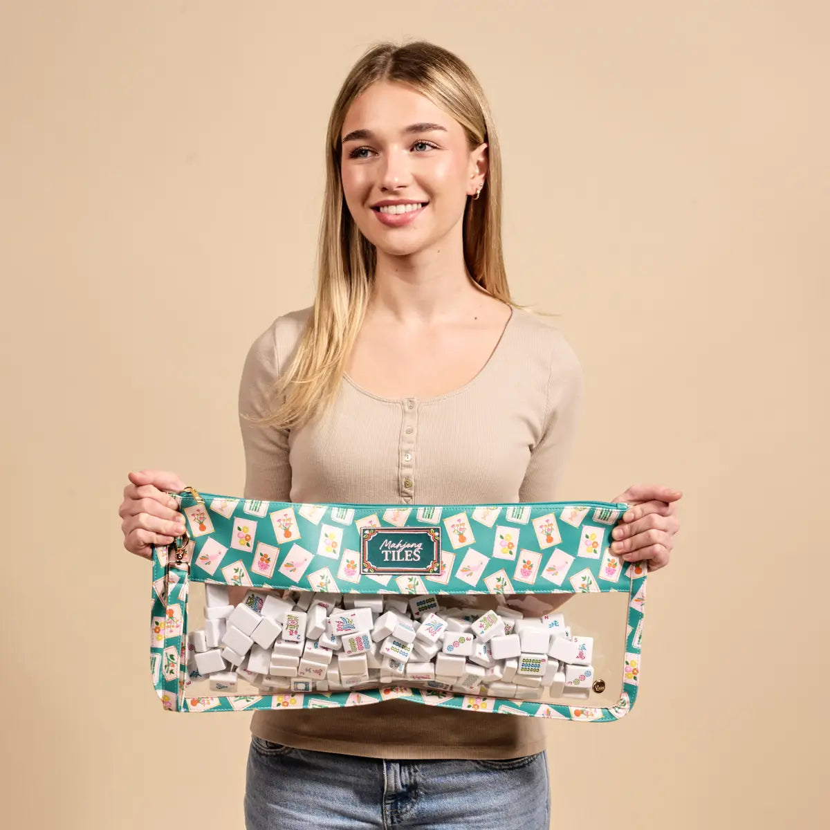 Mahjong Tile Keeper Pouch–It's Mahj Time Teal