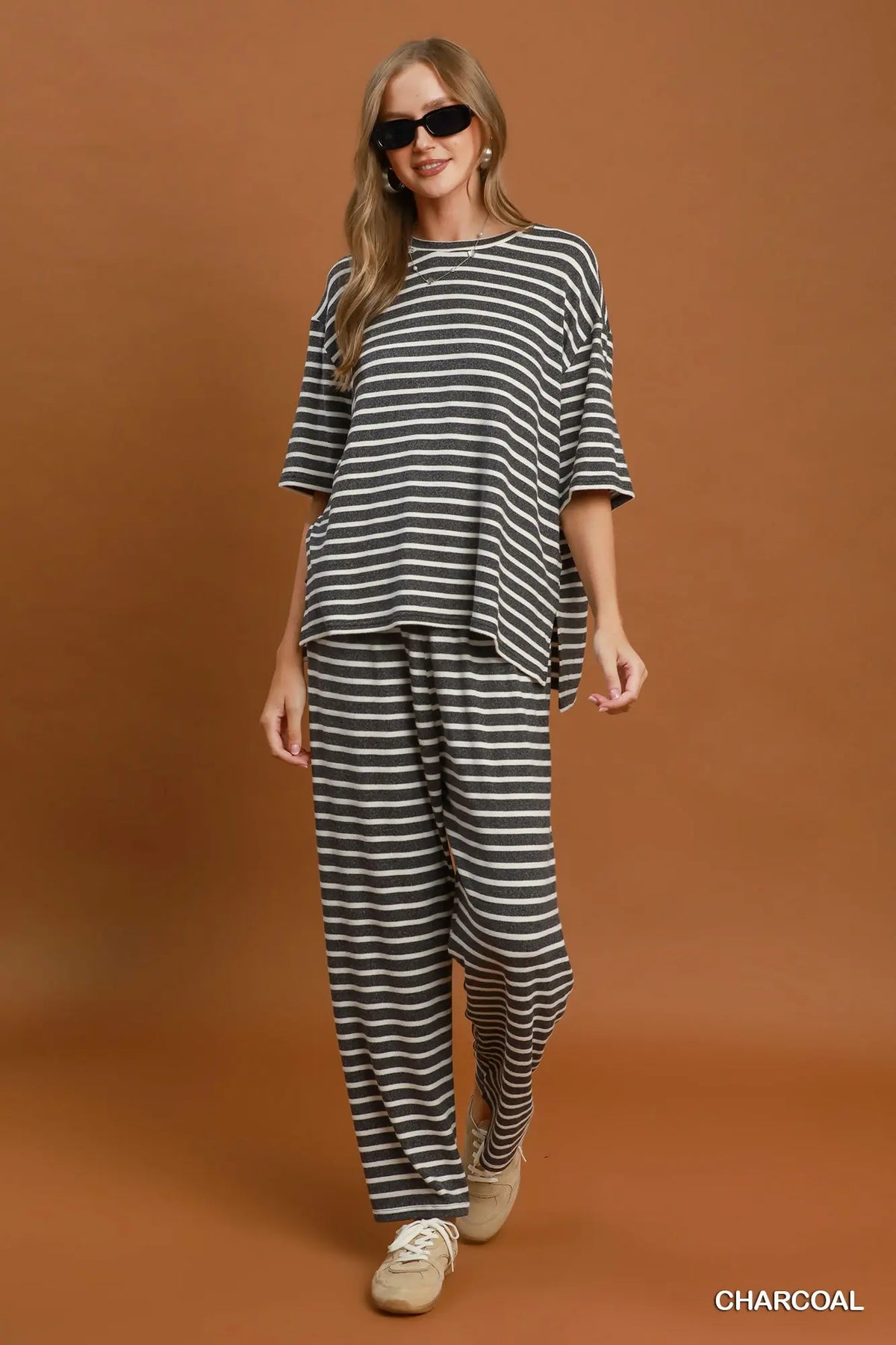 Striped Relaxed Knit Pants Set