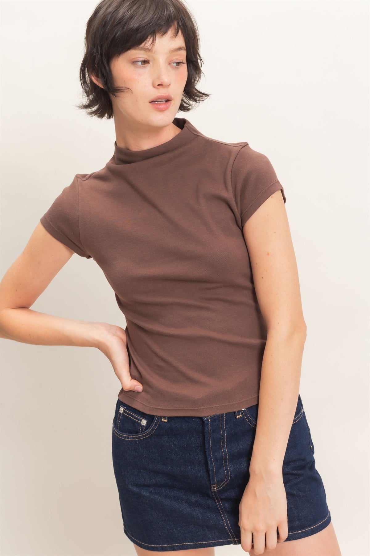 Mock Neck Cap Sleeve Top