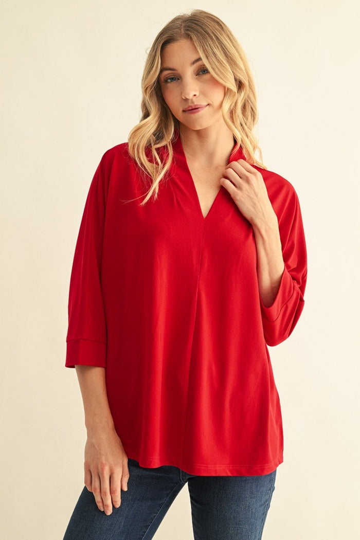 Shawl Neck Dolman Sleeves Solid Top
