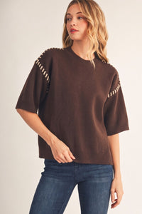 Shoulder Stitch Accent Comfy Sweater Top