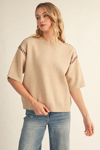 Shoulder Stitch Accent Comfy Sweater Top