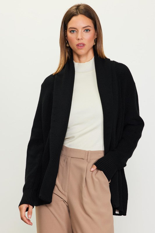 LONG SLEEVE SHAWL COLLAR CARDIGAN