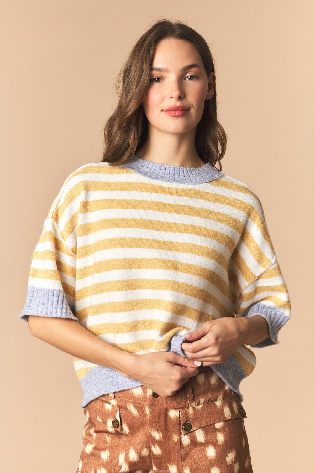 Pennie Contrast Stripe Oversized Crop Sweater