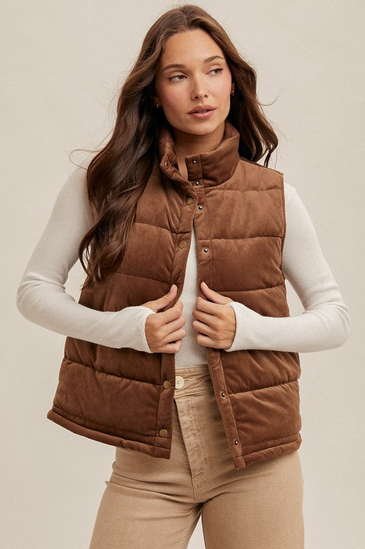 VELVET PADDED VEST WITH POCKETS