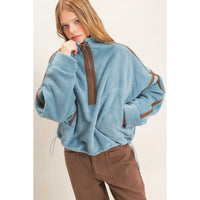 Contrast Trim Half-Zip Fleece Pullover