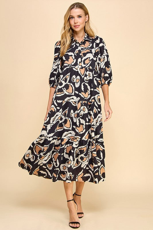 Abstract Print Tiered Skirt midi Dress