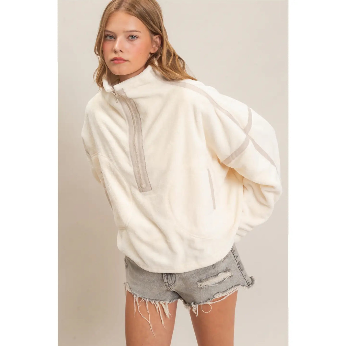 Contrast Trim Half-Zip Fleece Pullover
