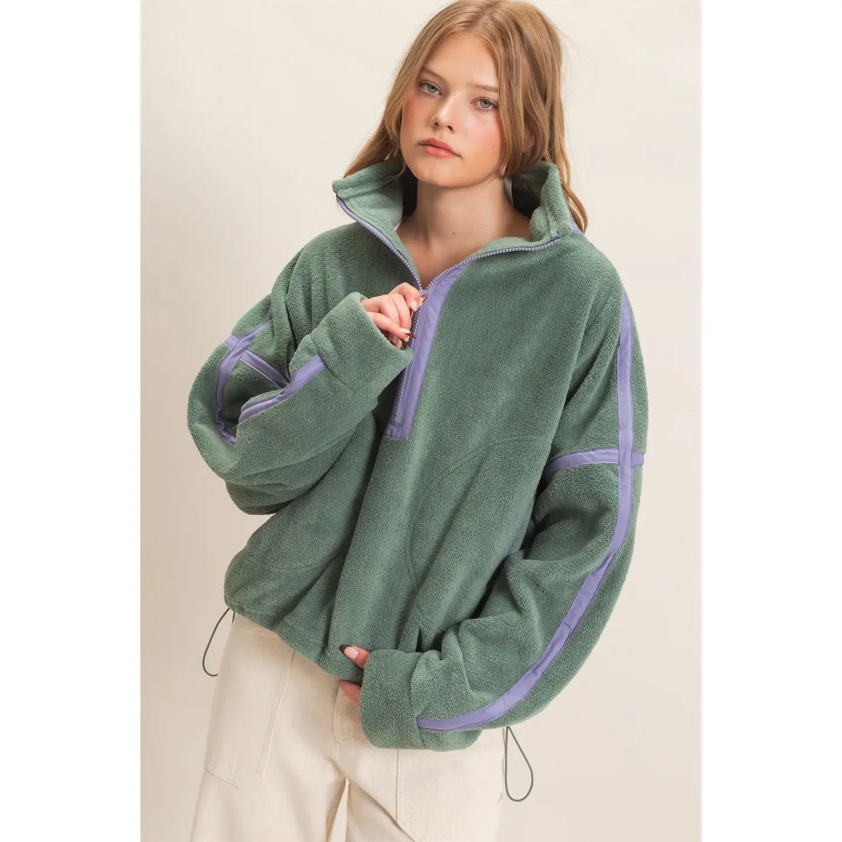 Contrast Trim Half-Zip Fleece Pullover