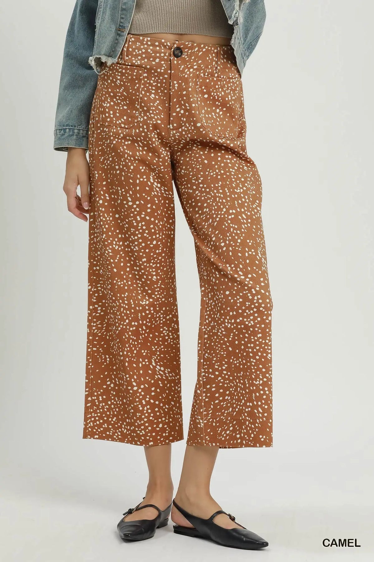 Speckled Print Cropped Wide Leg Pants