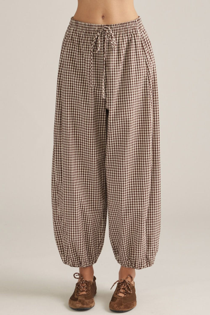 Gingham barrel leg pants