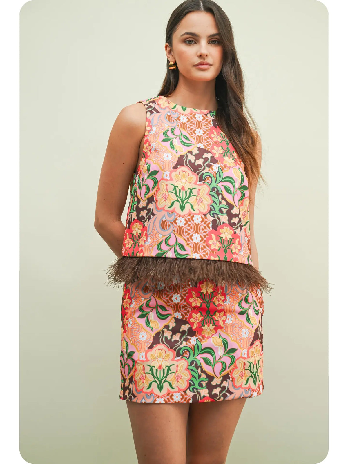Floral Garden Party Feather Top w/ Skirt