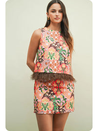 Floral Garden Party Feather Top w/ Skirt