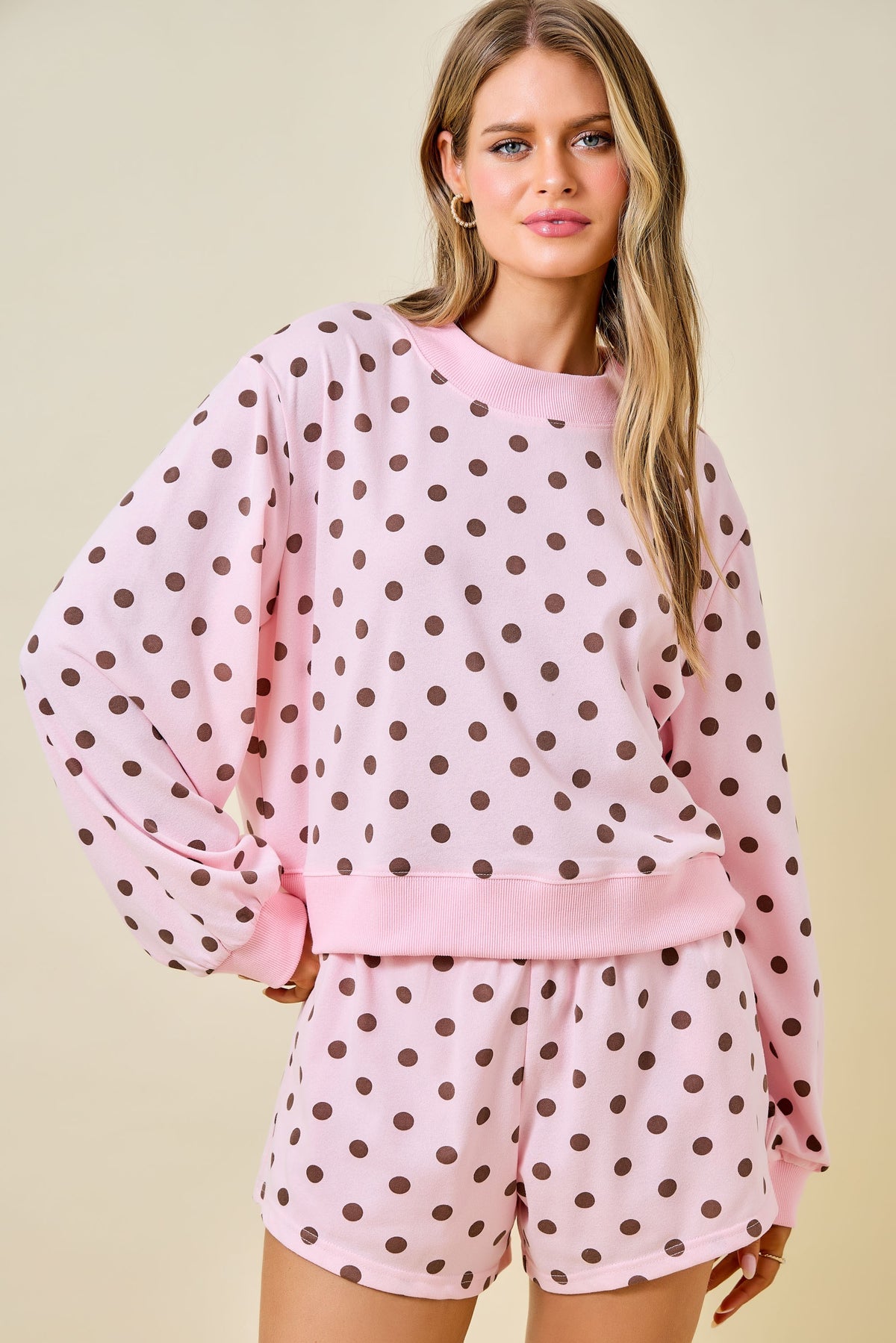 Polka Dot Mockneck Lounge Sweatshirt Top