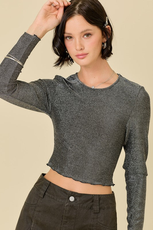 SHINY METALLIC LONG SLEEVE KNIT TOP