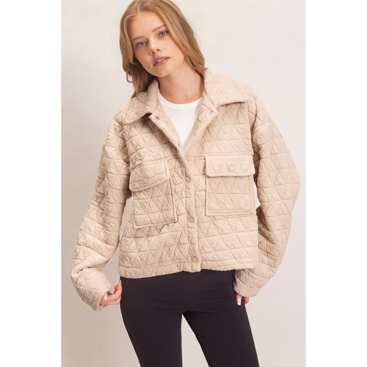 Triangle Quilted Button-Up Jacket