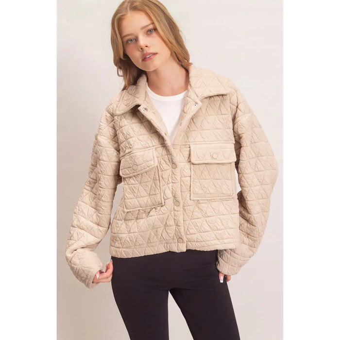 Triangle Quilted Button-Up Jacket