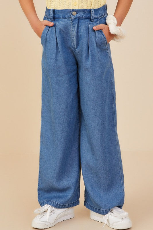 Girls Pleated Detail Wide Leg Tencel Pants