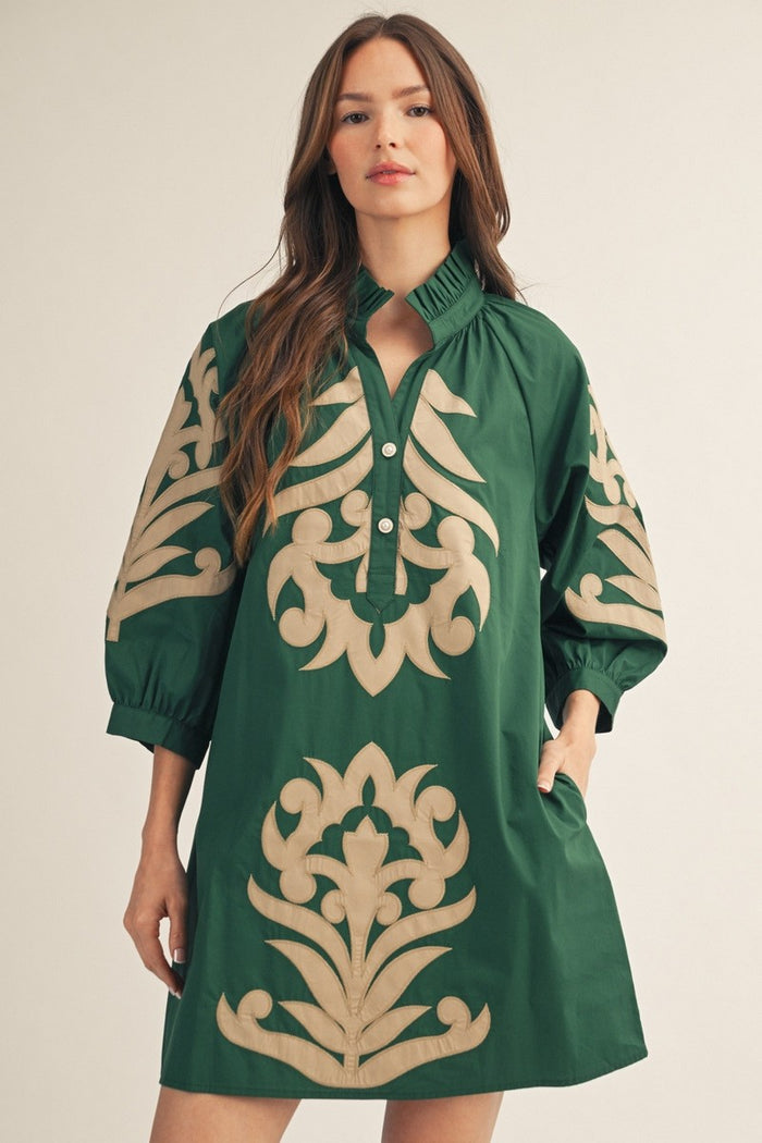 Baroque Floral Applique Shift Dress