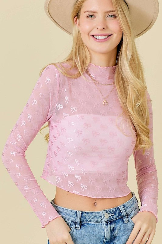 Ribbon Bow Mesh Top