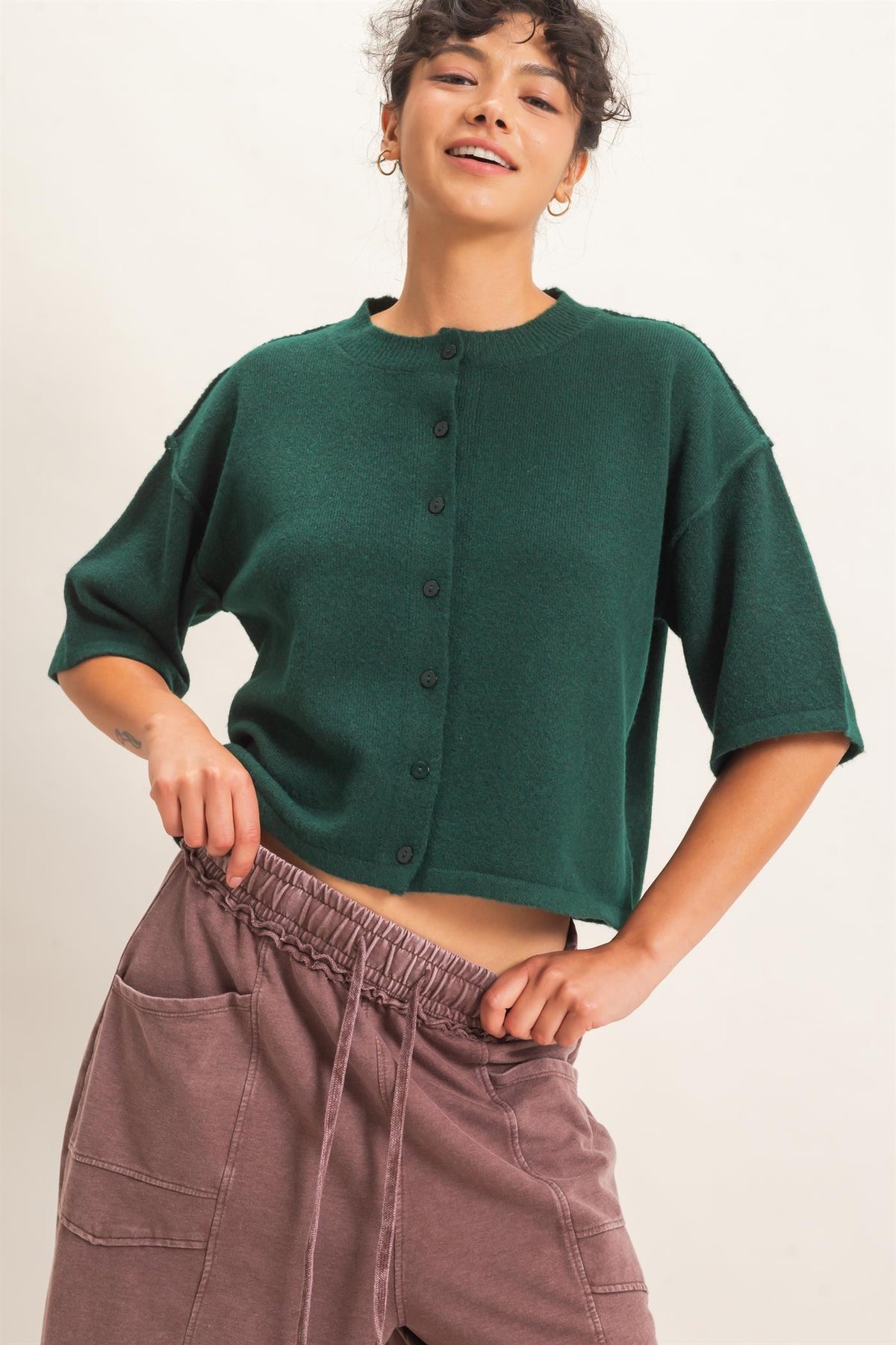 Drop Shoulder Short Sleeve Cardigan
