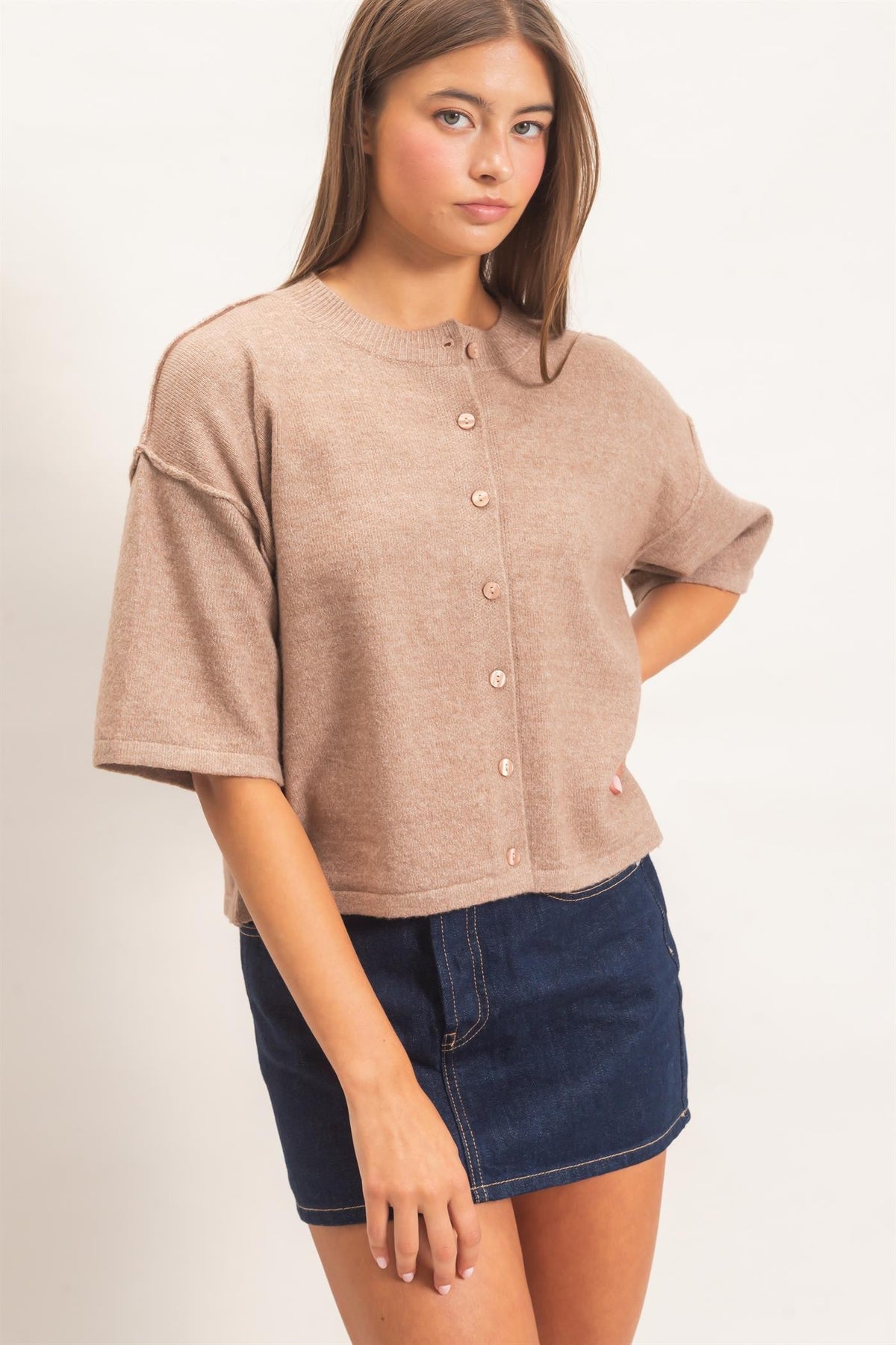 Drop Shoulder Short Sleeve Cardigan