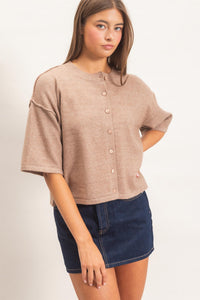 Drop Shoulder Short Sleeve Cardigan