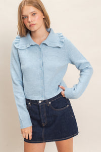 Ruffled Collar Knit Cardigan