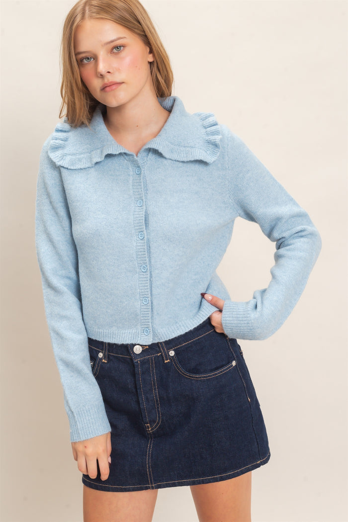 Ruffled Collar Knit Cardigan
