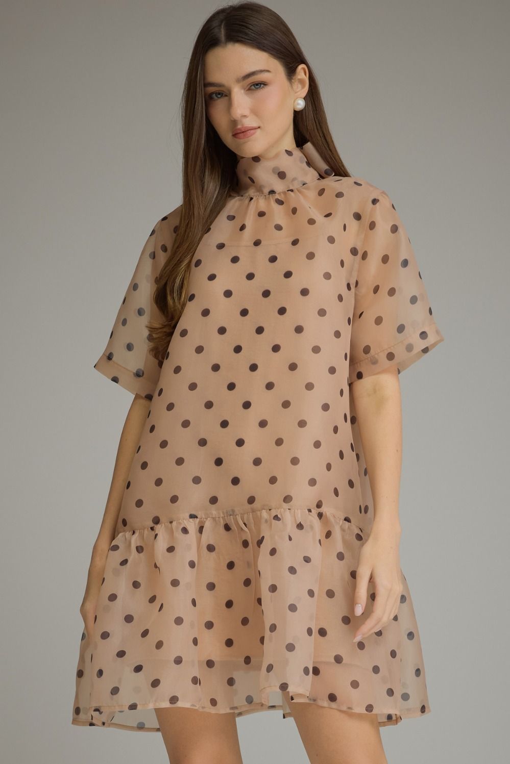 Polka dot short sleeve mini dress