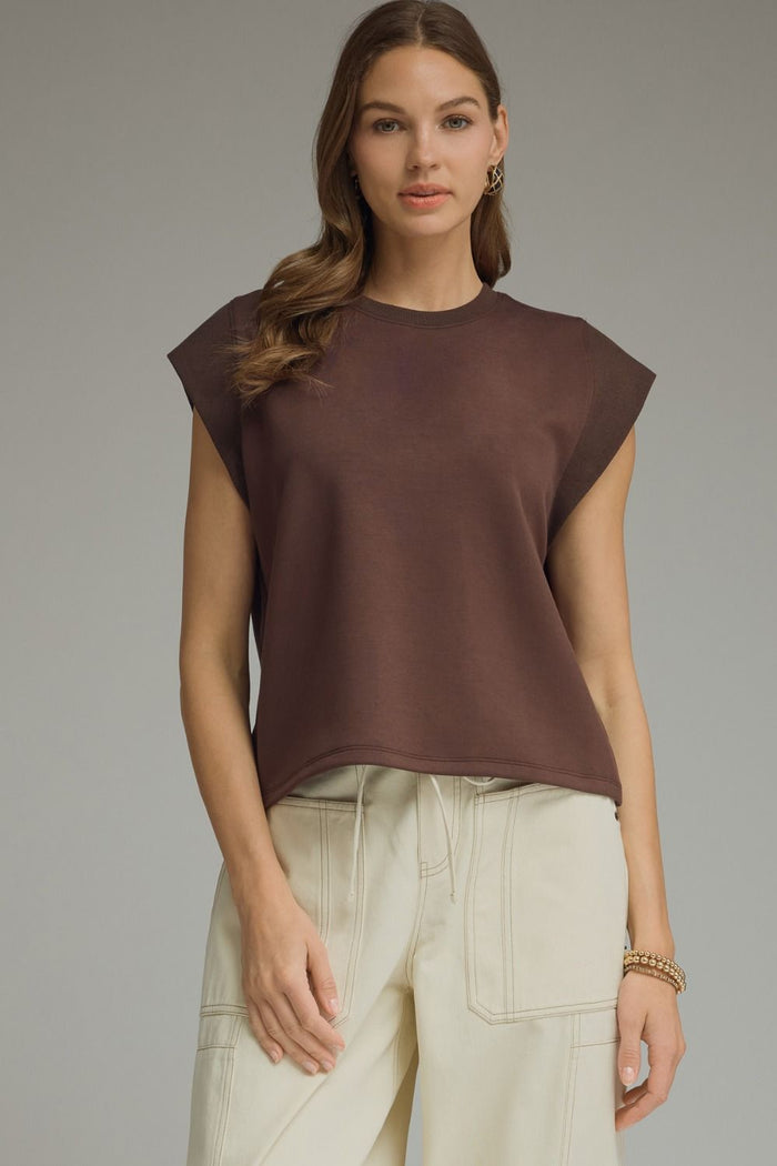 Solid round neck cap sleeve top