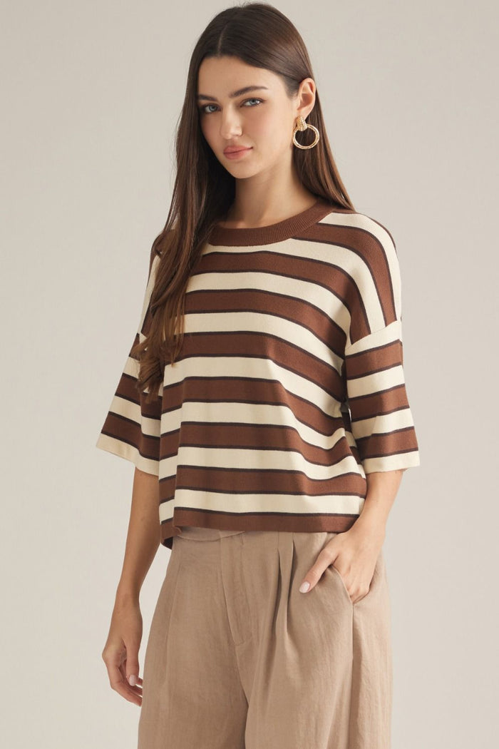Stripe short sleeve knit top