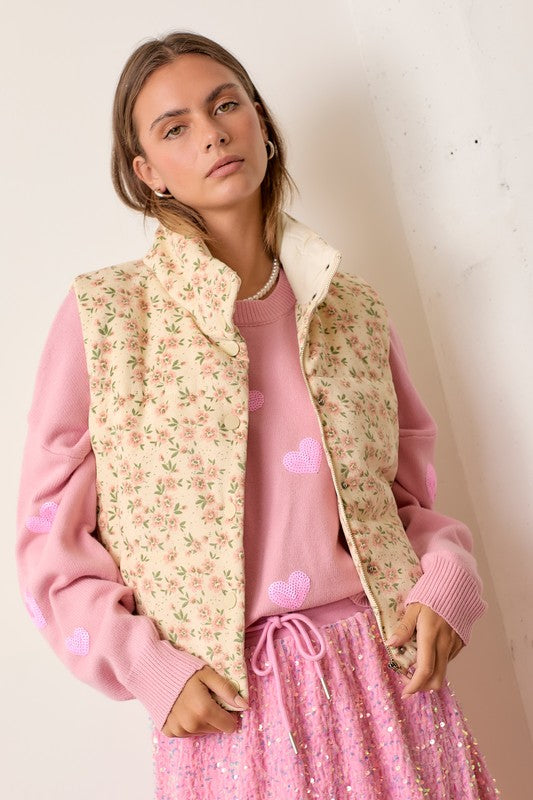 Ditsy floral corduroy quilted vest