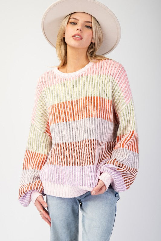 COLOR BLOCK KNIT SWEATER PULLOVER