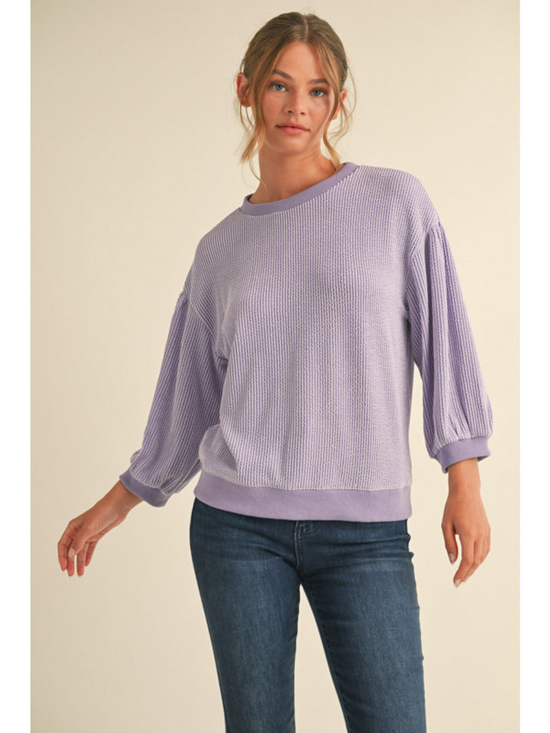 Textured 3/4 Sleeves Sweatshirts Top