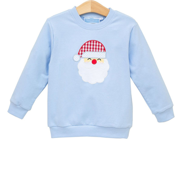 Trotter Street French Terry Pullover- Santa (Light Blue)
