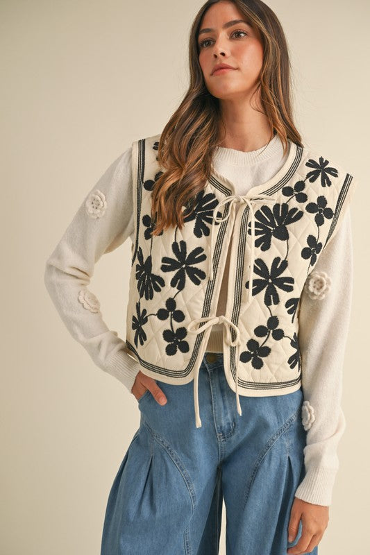 FLORAL EMBROIDERED QUILTED VEST