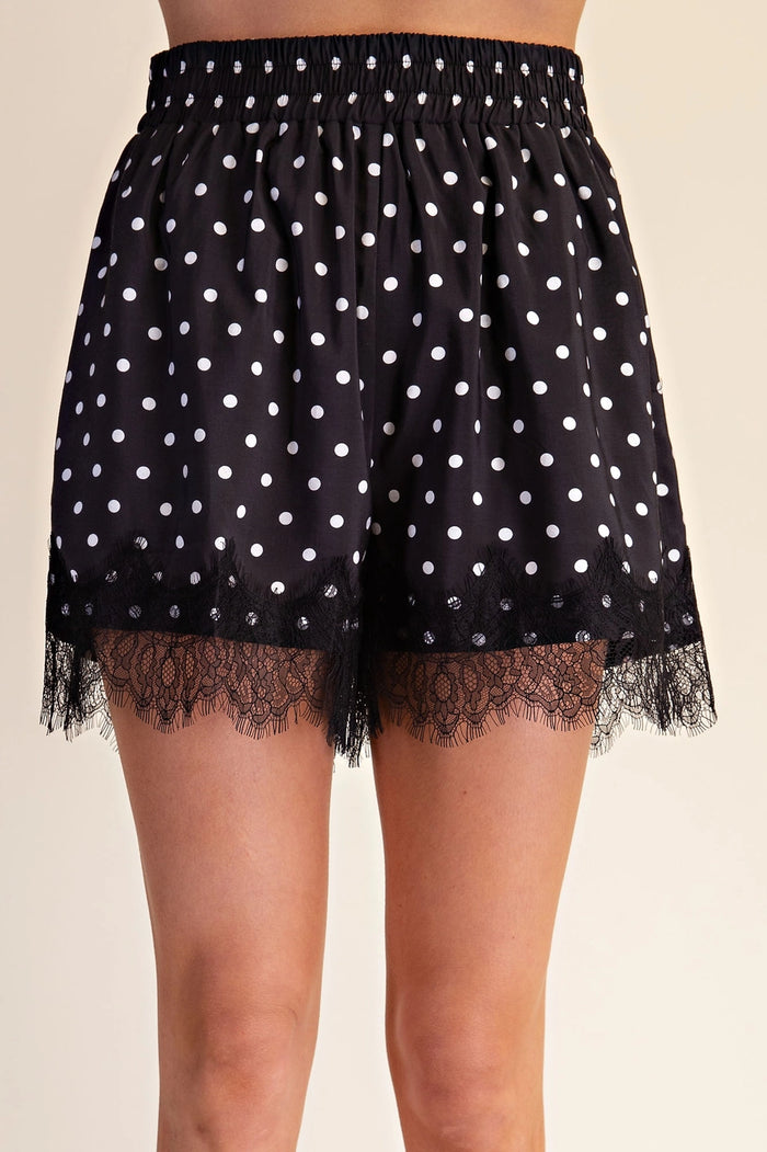 Lace Trim Polka Dot Shorts