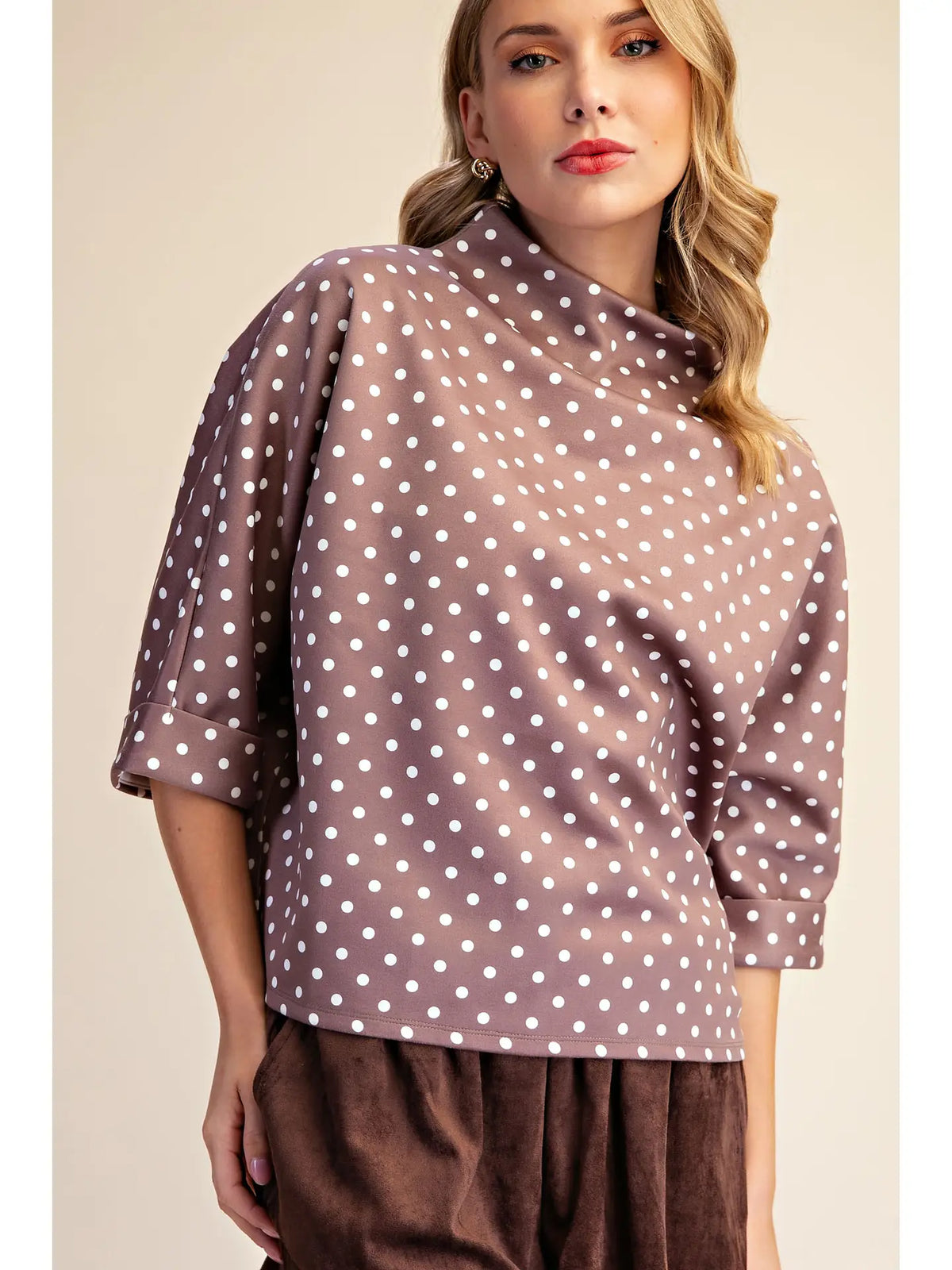 Polka Dot Mock-Neck Top