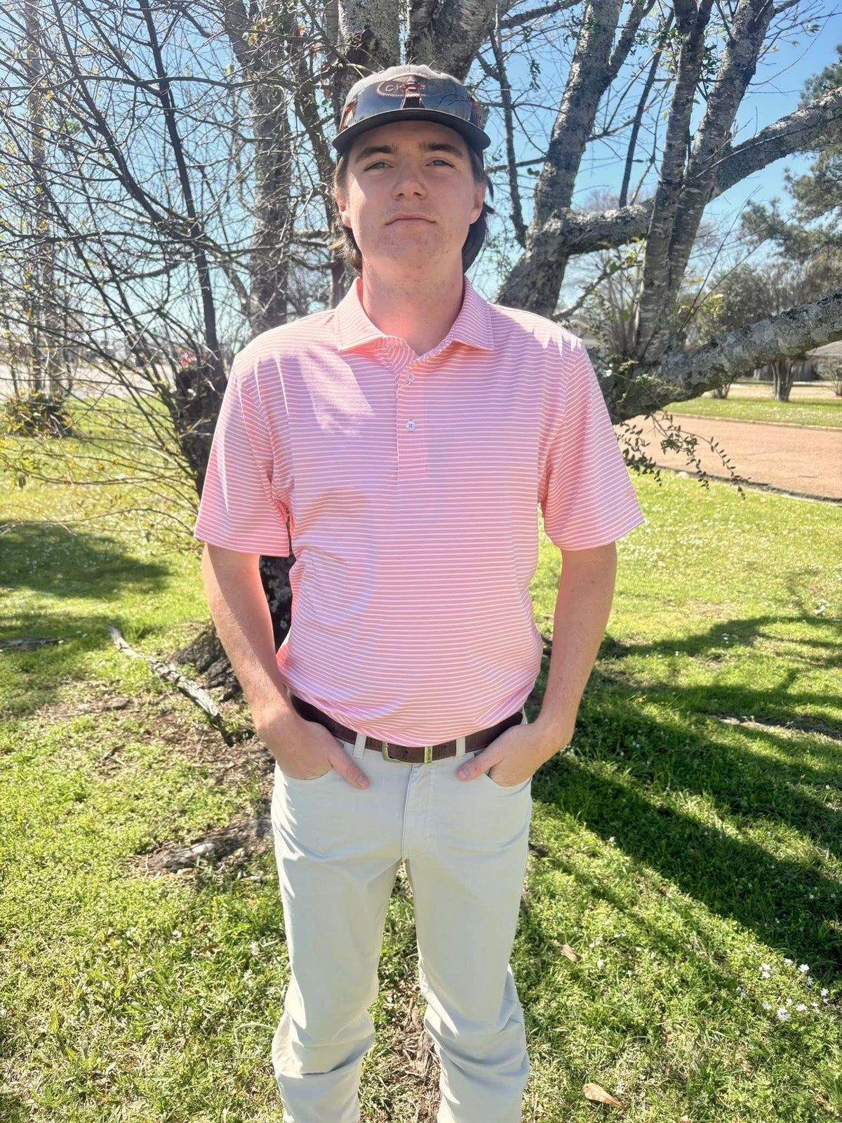 Coastal Cotton - Tangerine - Wide Stripe Polo