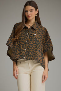 Leopard print poncho sleeve jacket