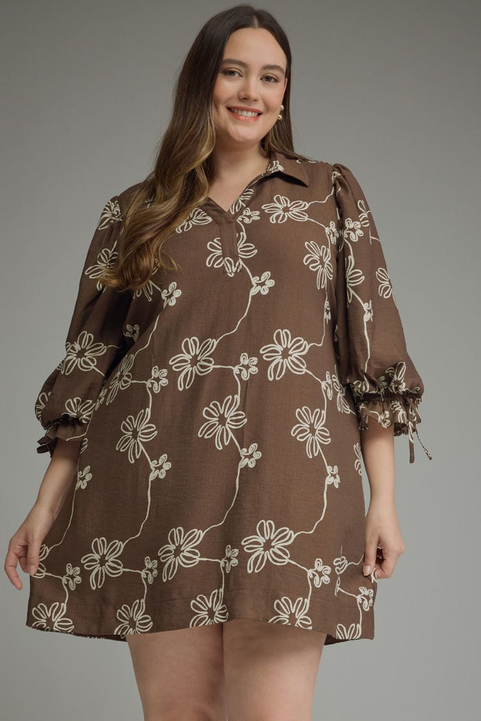 Floral ¾ balloon sleeve mini dress