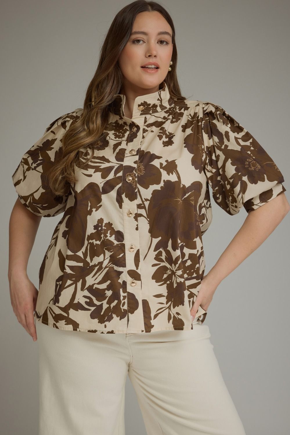 Printed short puff sleeve top