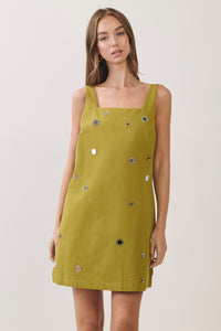 Mirror Embellished A-line Mini Dress