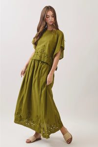 -Eyelet Embroidered Flutter Sleeve Top