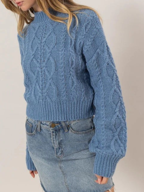 High Neck Cable Knit Sweater