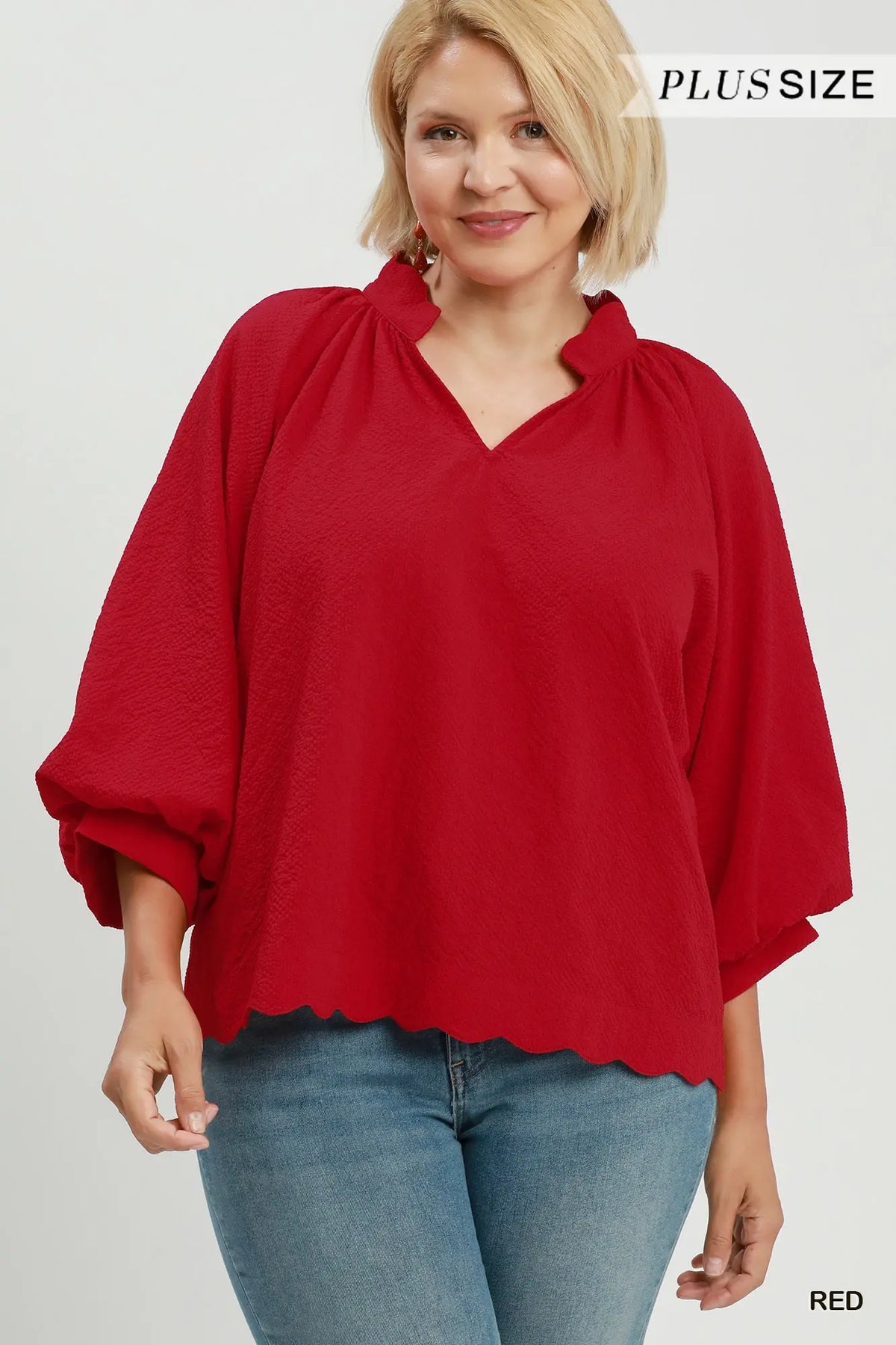 Textured Scallop Hem Blouse