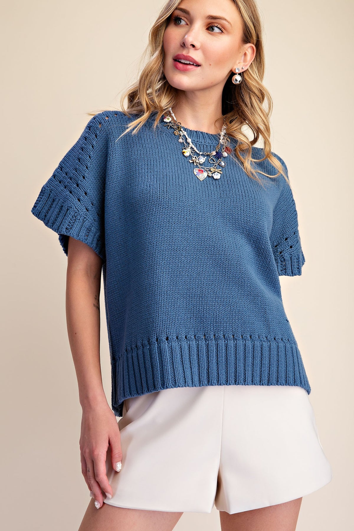 Short-sleeve Crew-neck Sweater